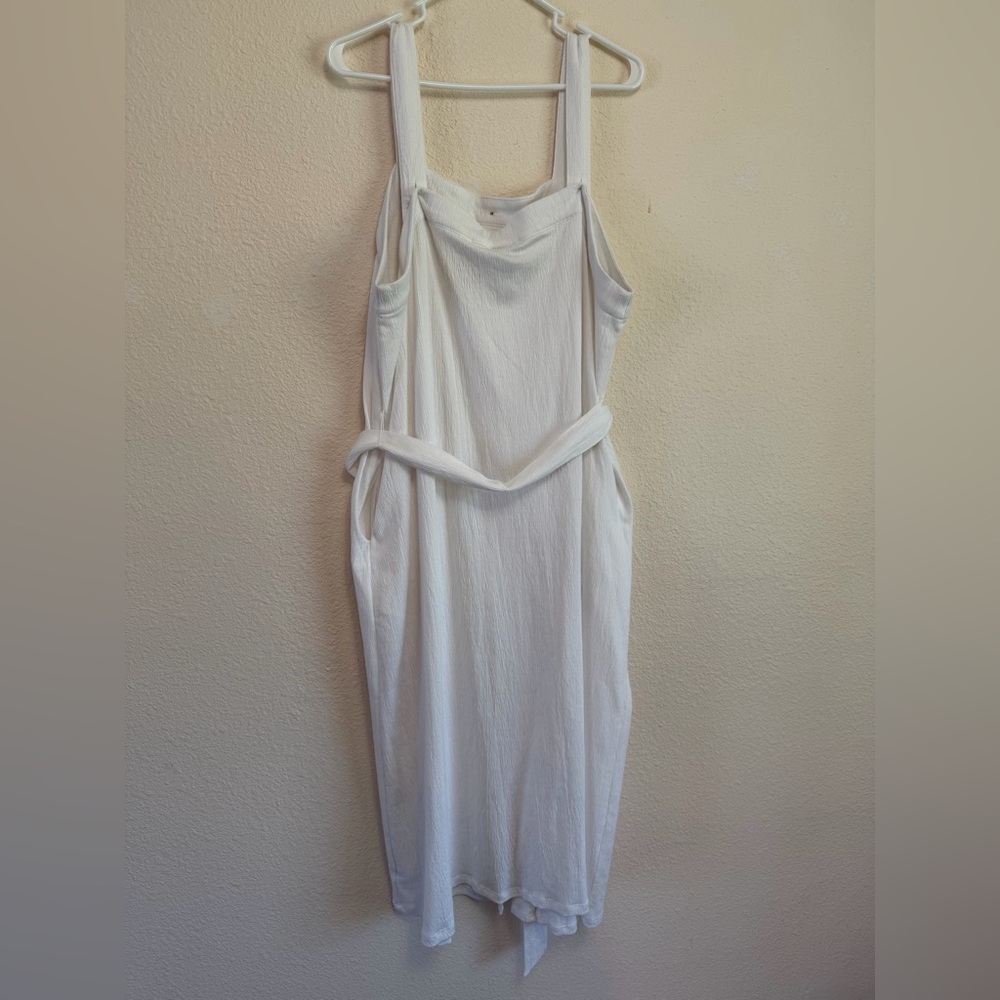 AVA & VIV White Button Front Midi Dress 1X Textured Tie Back - Picture 3 of 11